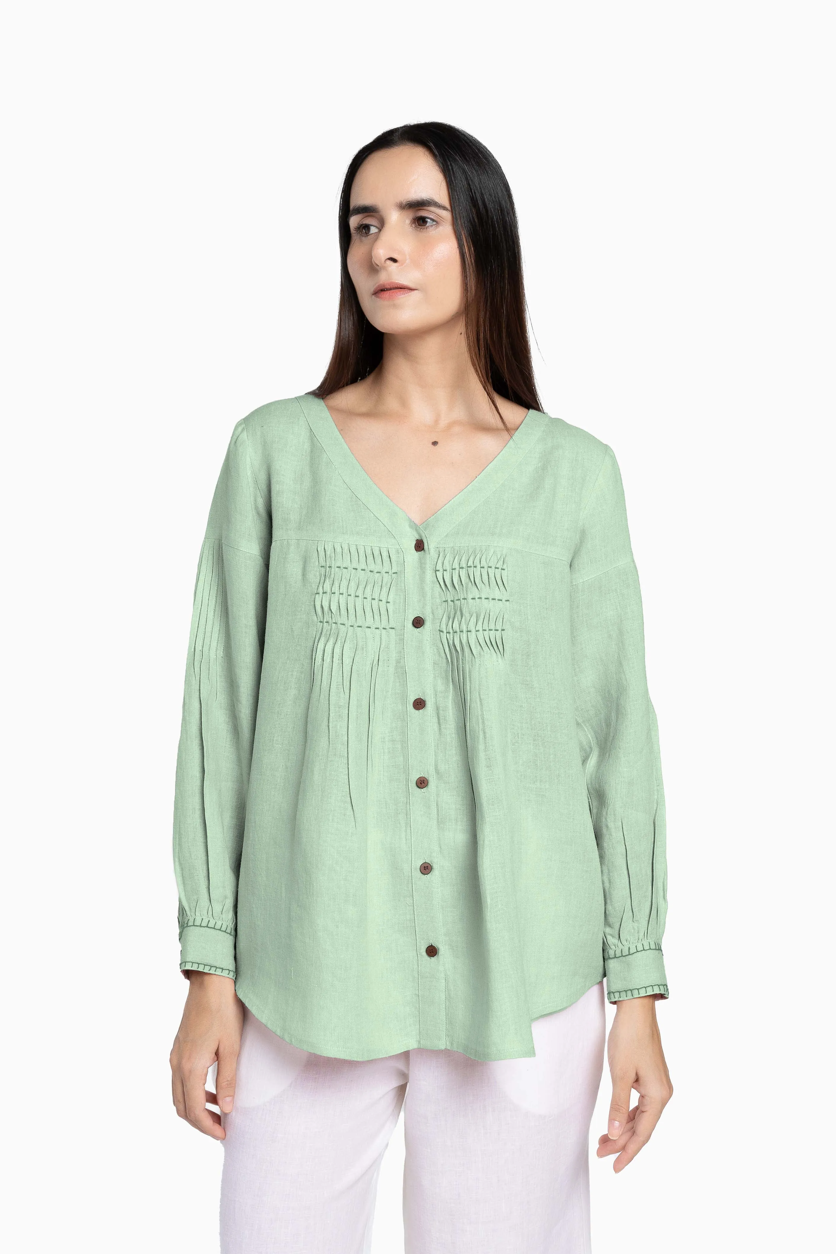 Linen Caprice Top-Brown Bean