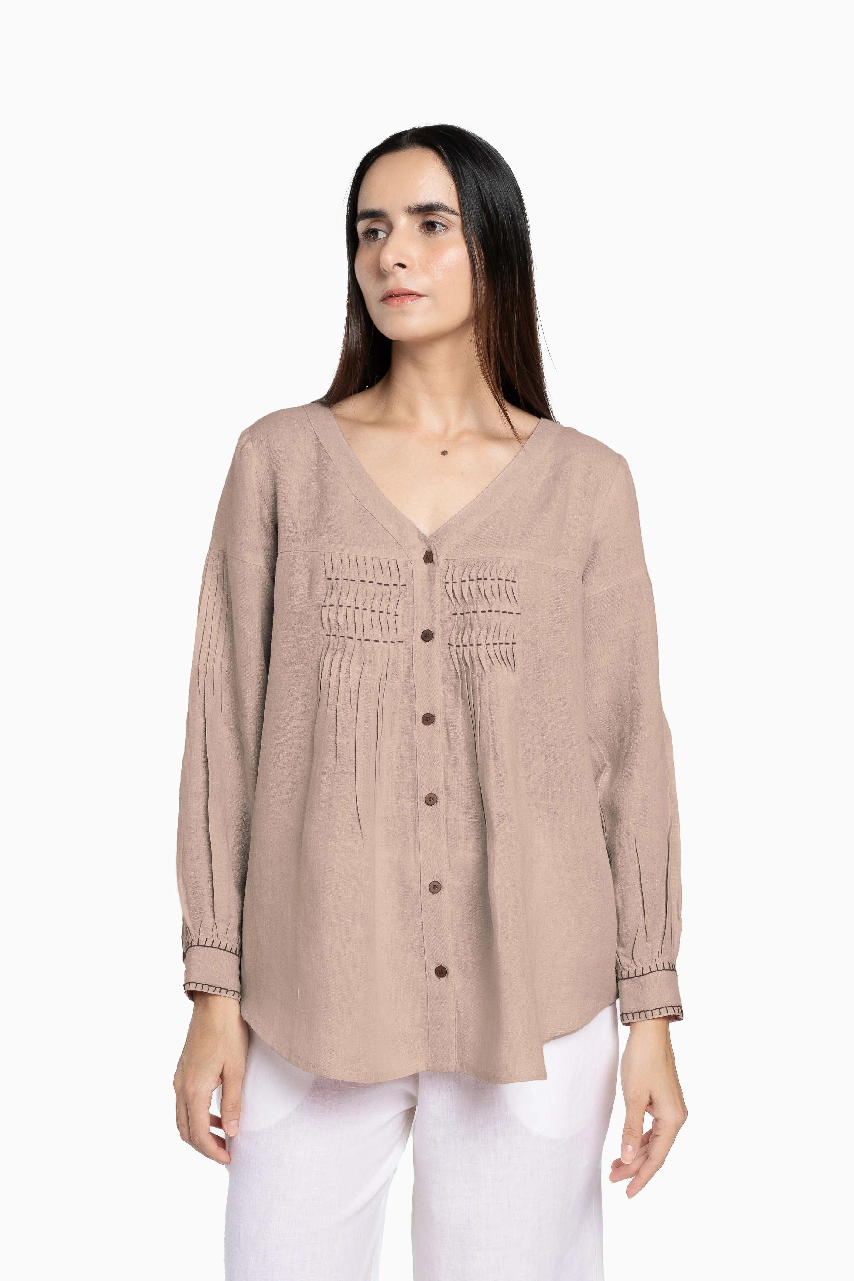 Linen Caprice Top-Brown Bean