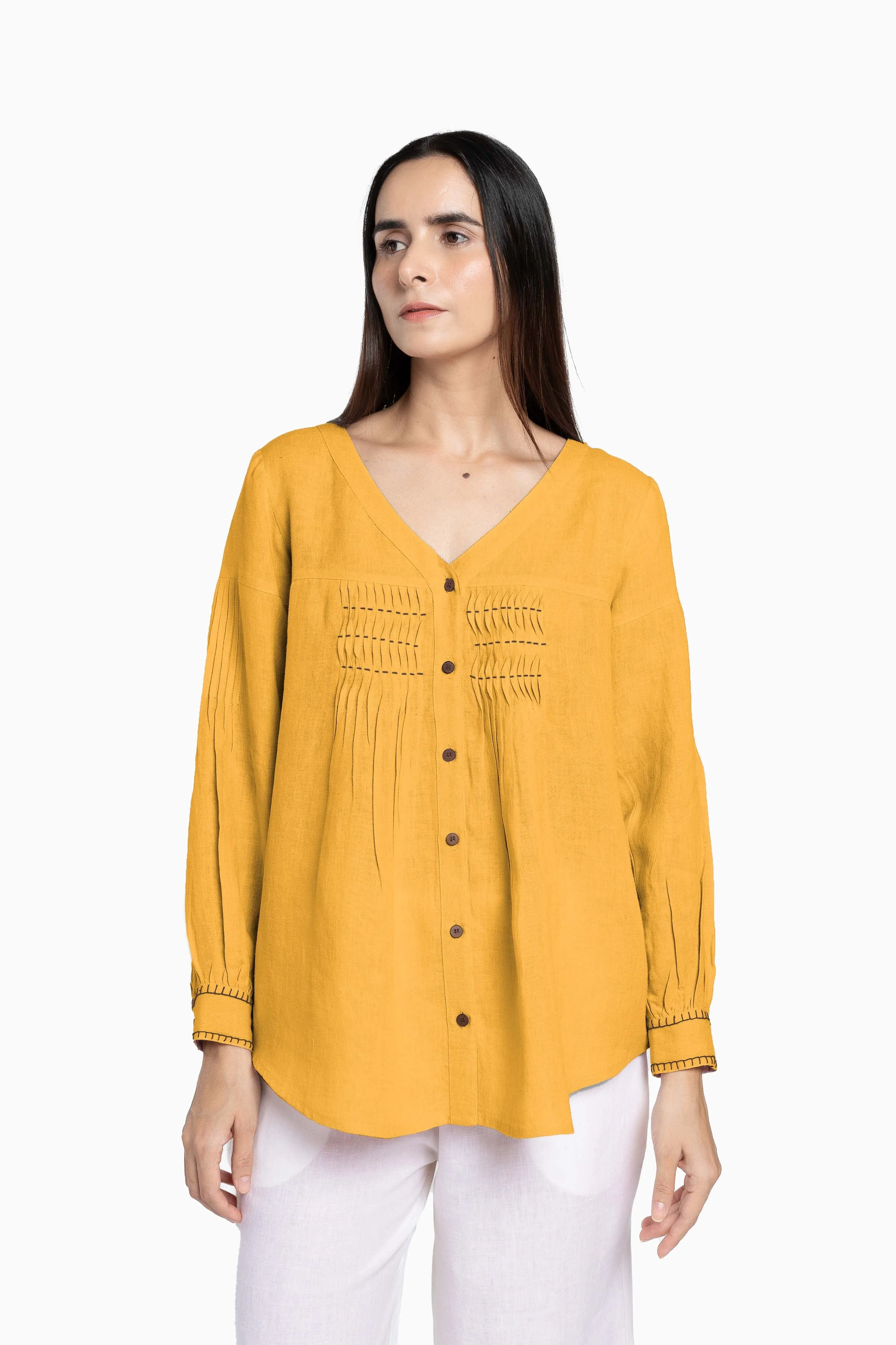 Linen Caprice Top-Brown Bean