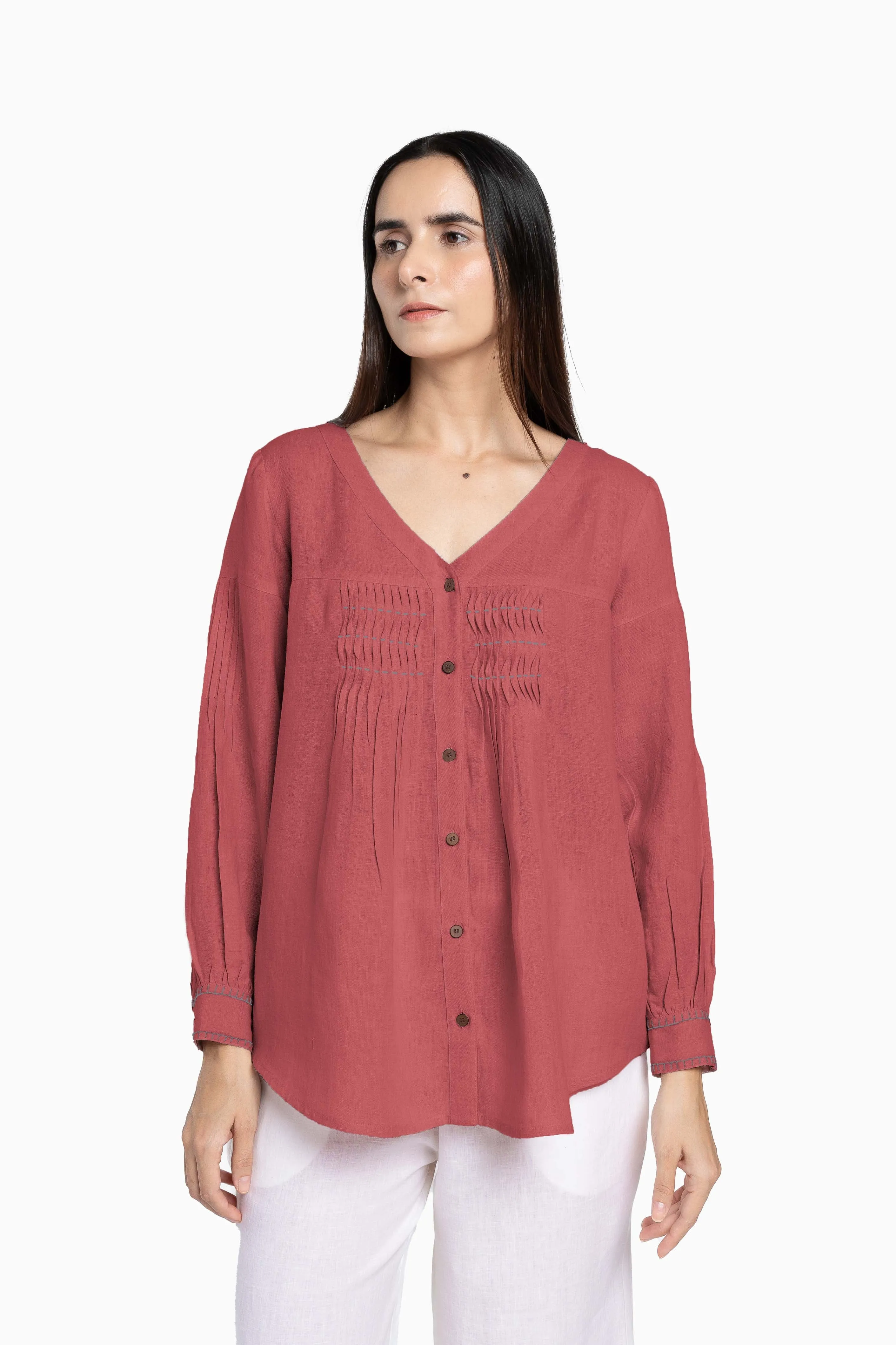 Linen Caprice Top-Brown Bean
