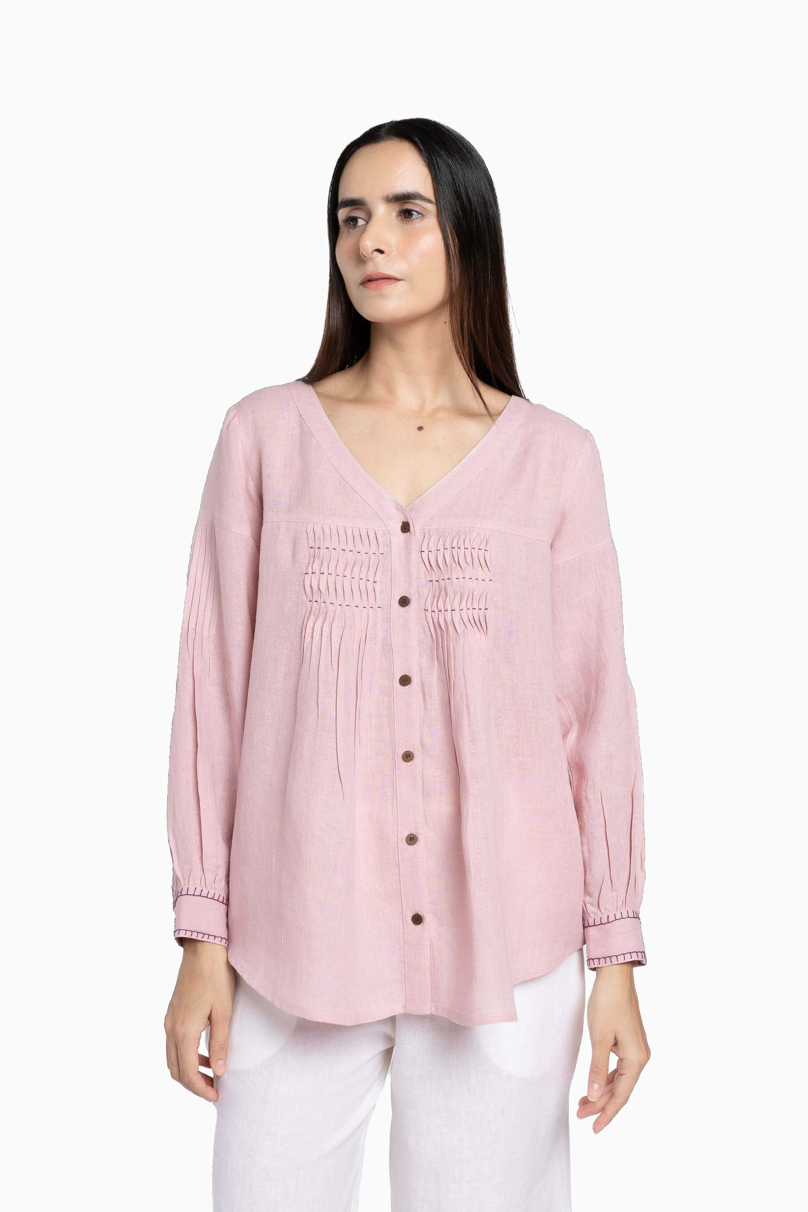 Linen Caprice Top-Brown Bean