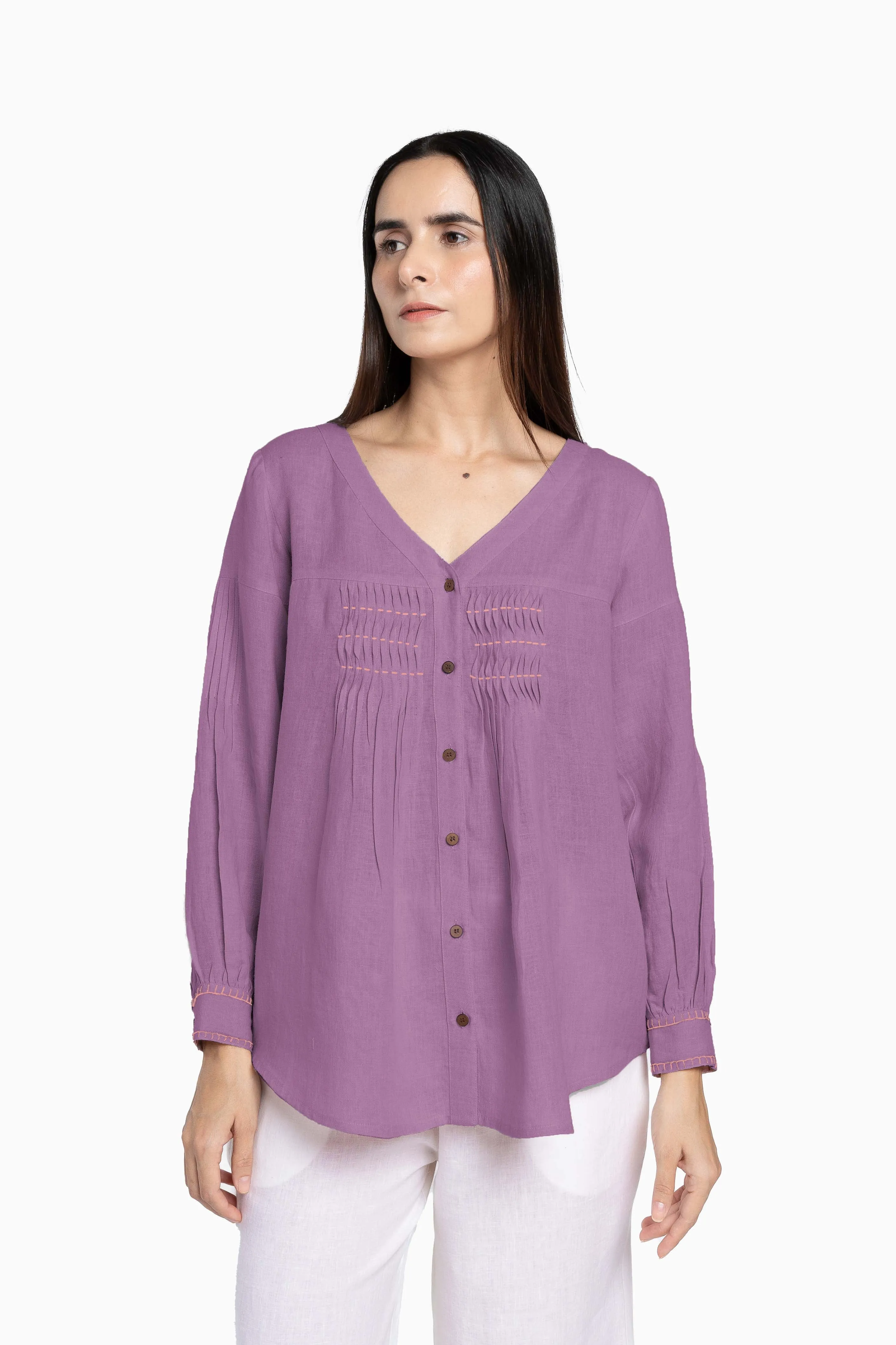 Linen Caprice Top-Brown Bean