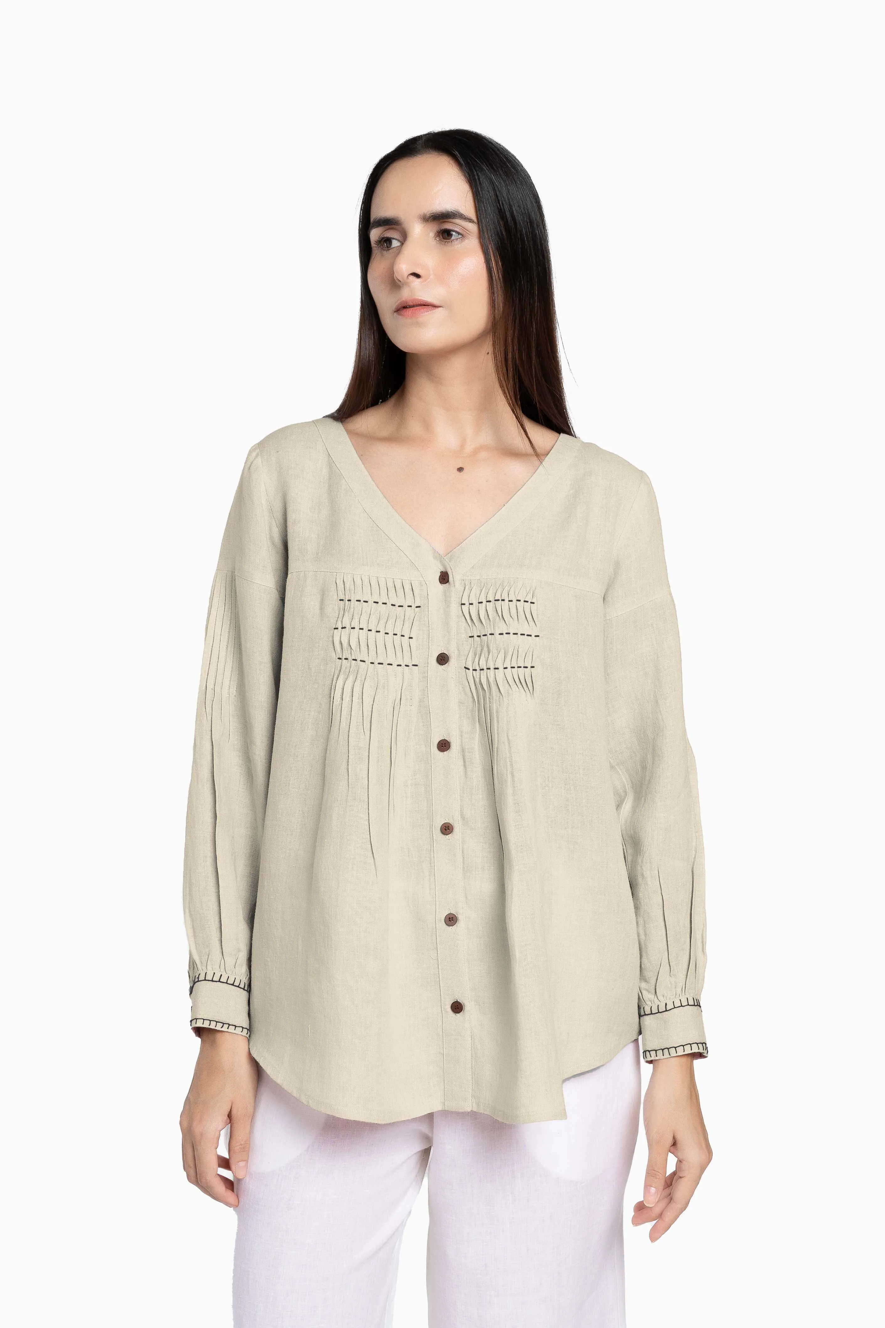 Linen Caprice Top-Brown Bean