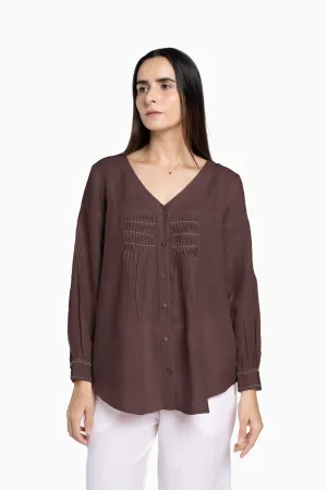 Linen Caprice Top-Brown Bean