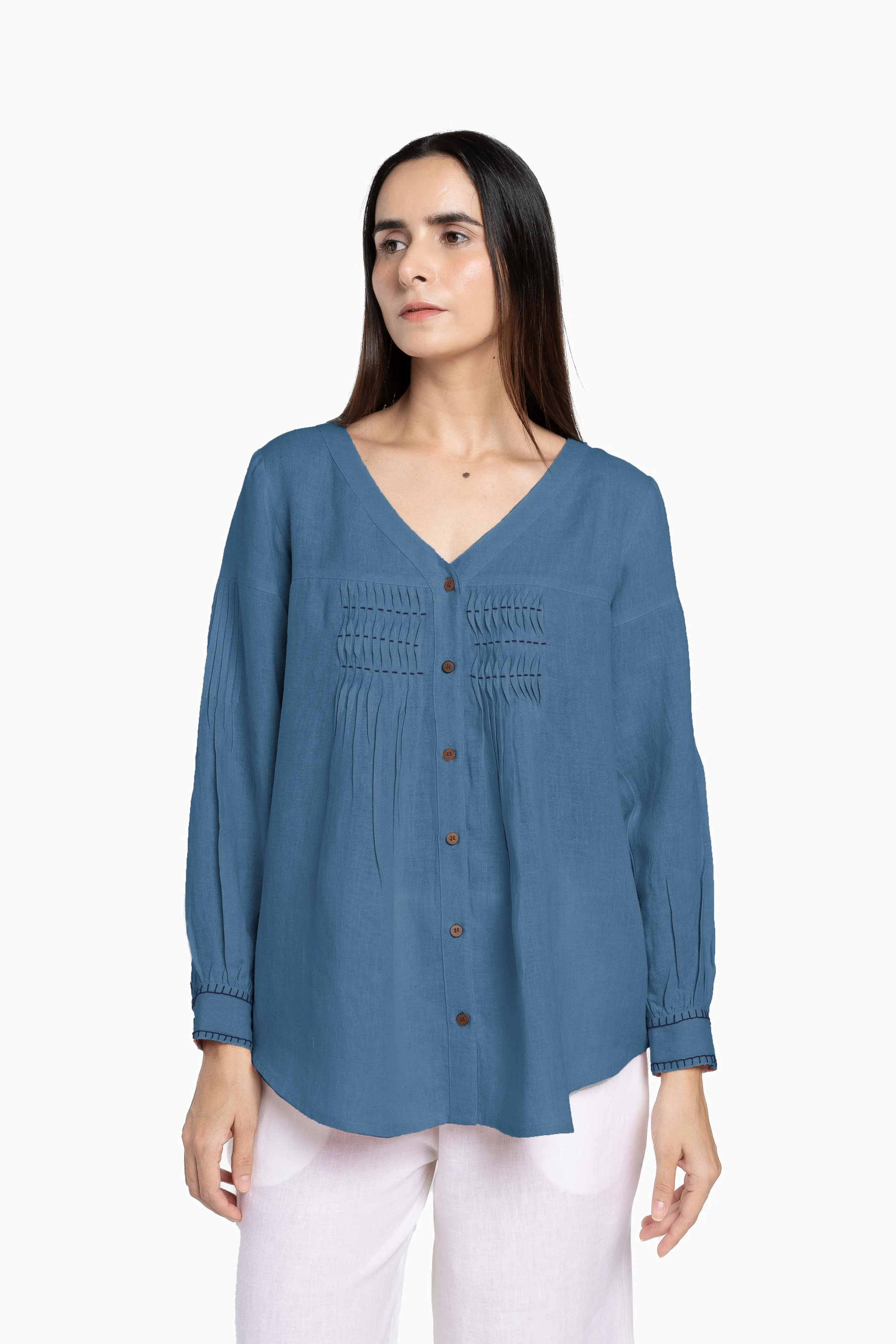 Linen Caprice Top-Muted Mocha