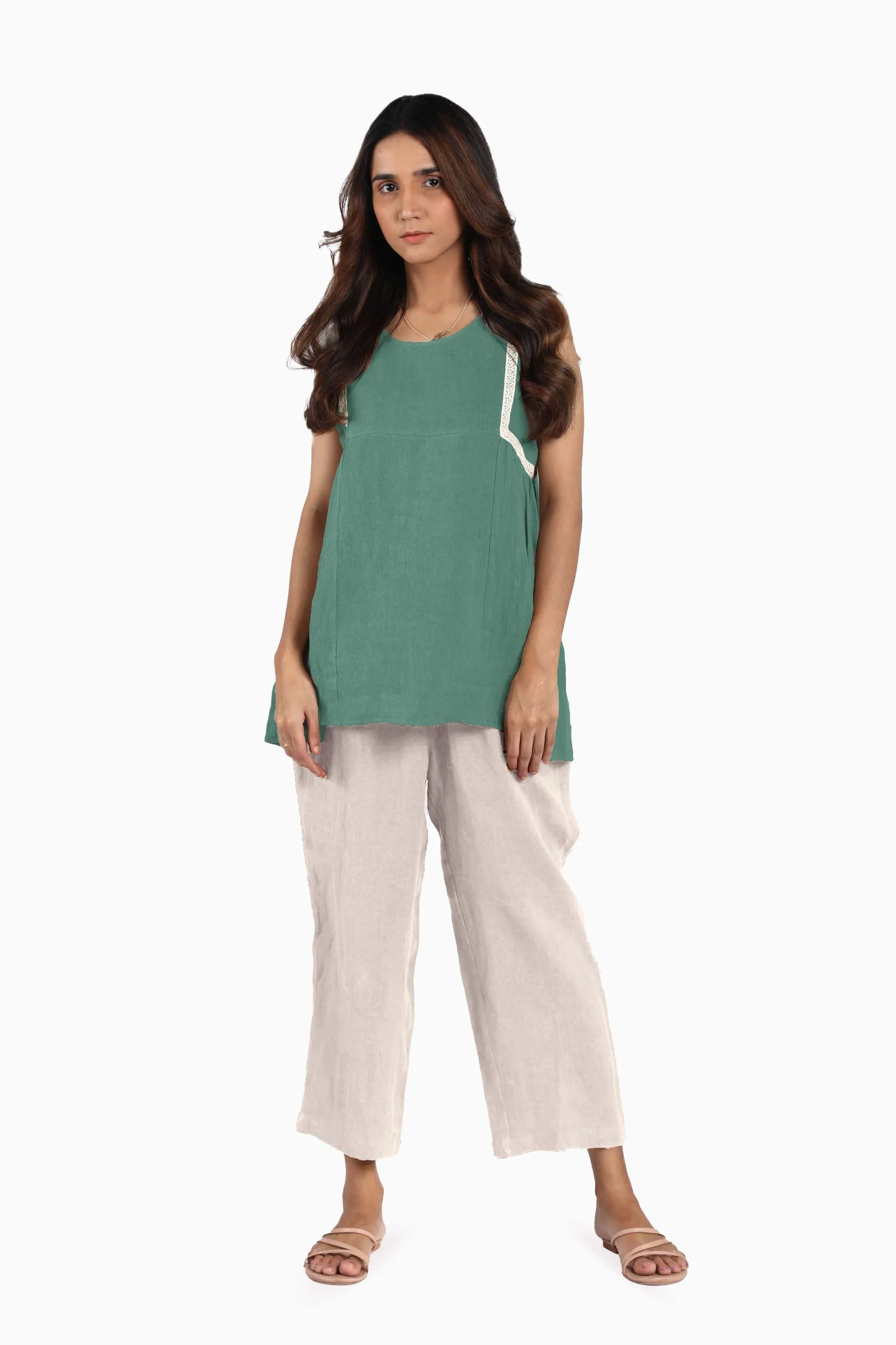 Linen Crystal Top-Sage Green