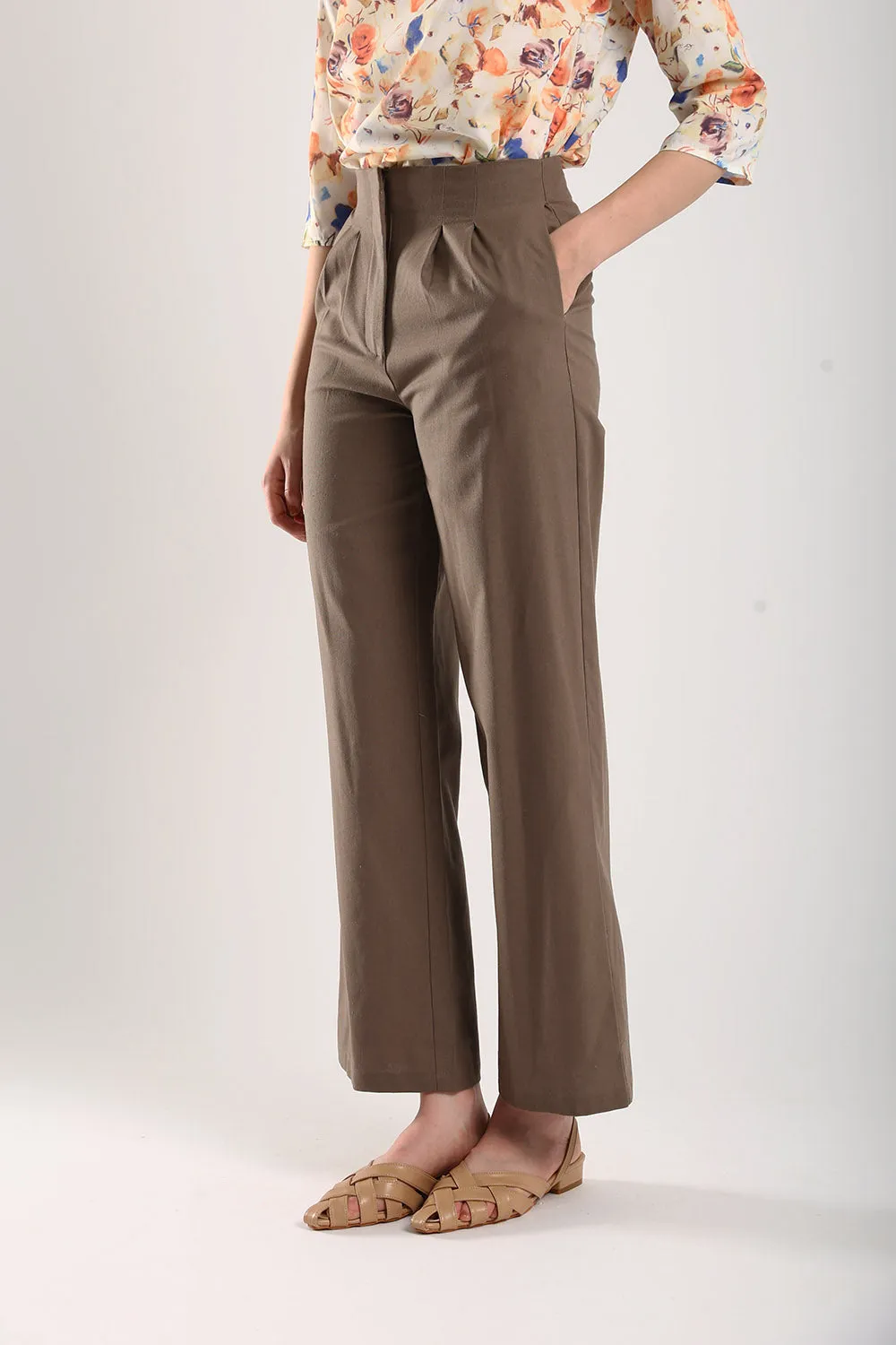 Lisa Classic Linen Wide Leg Pants in Taupe