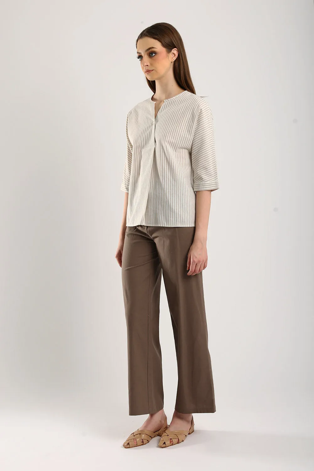 Lisa Classic Linen Wide Leg Pants in Taupe