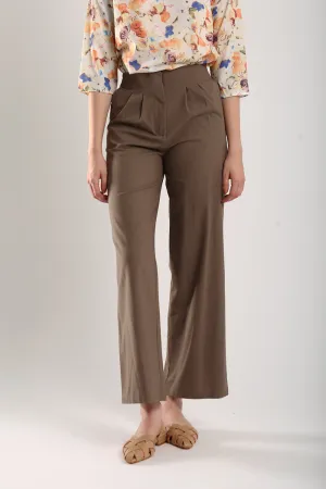 Lisa Classic Linen Wide Leg Pants in Taupe