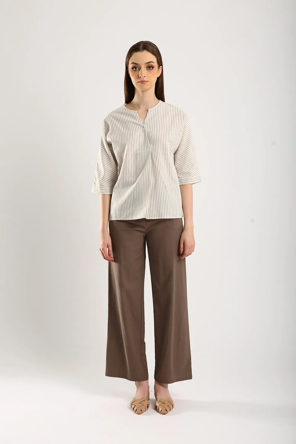 Lisa Classic Linen Wide Leg Pants in Taupe