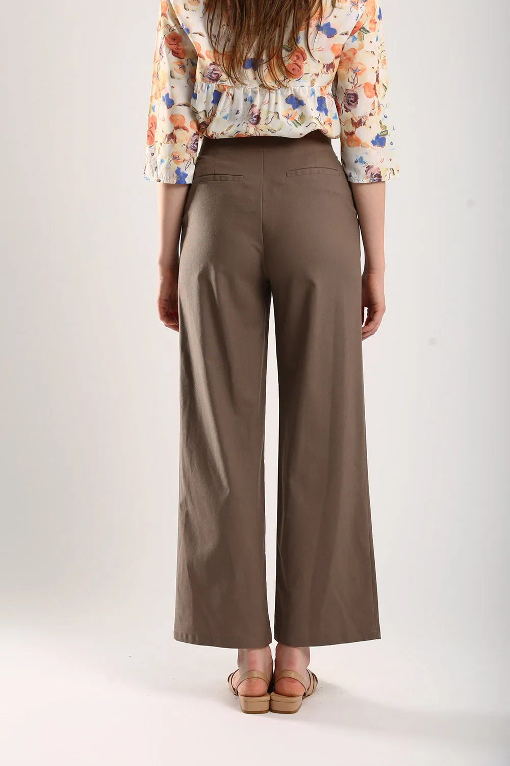 Lisa Classic Linen Wide Leg Pants in Taupe