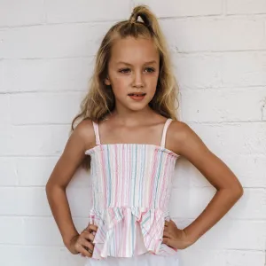 LITTLE HEARTS 2-IN-1 SHIRRED TOP/SKIRT STRIPE