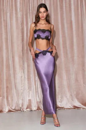 Long Silk and Lace Cutout Skirt