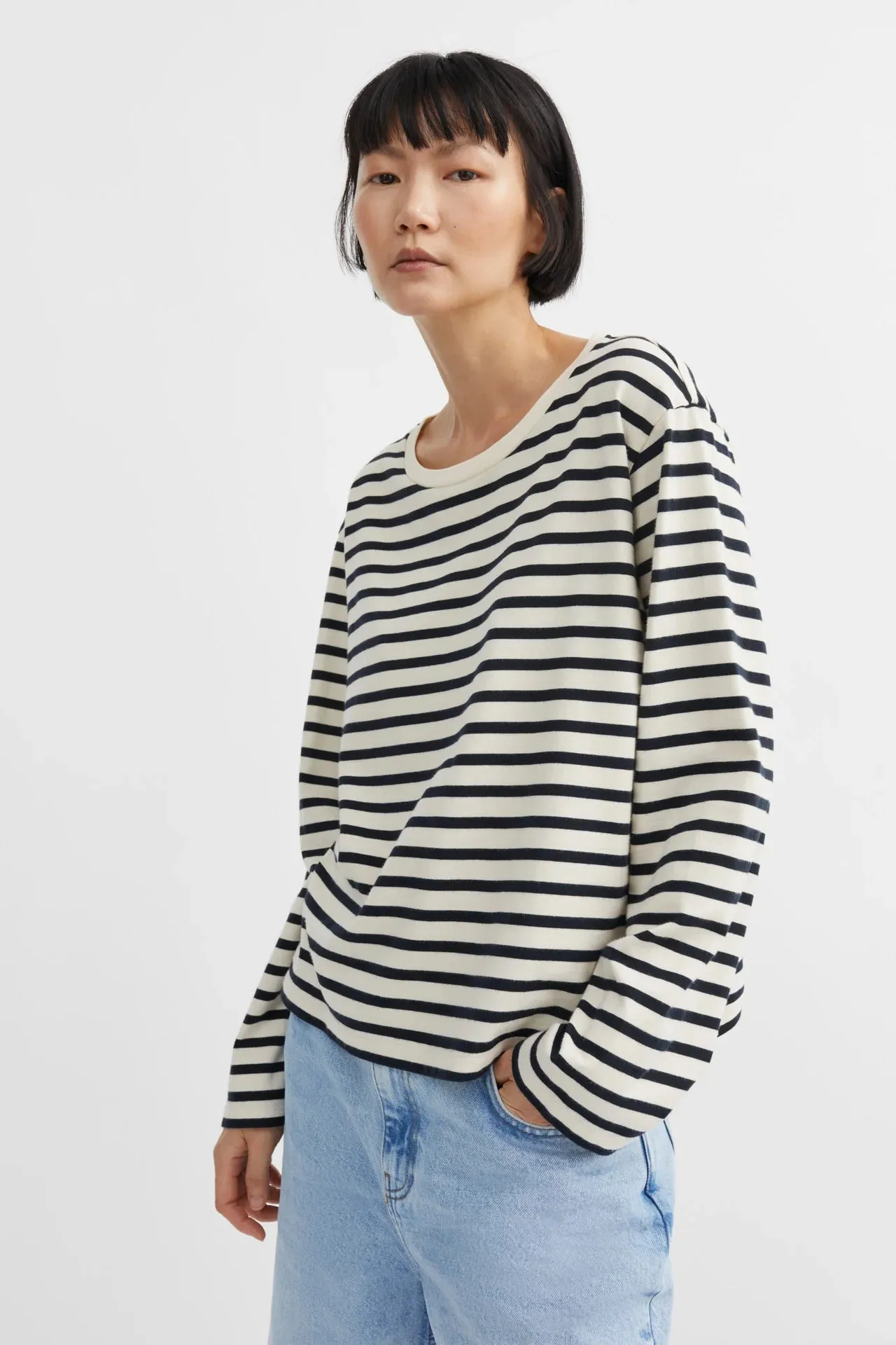Loui Oversized Long Sleeve Top | Dark Navy & White Stripe