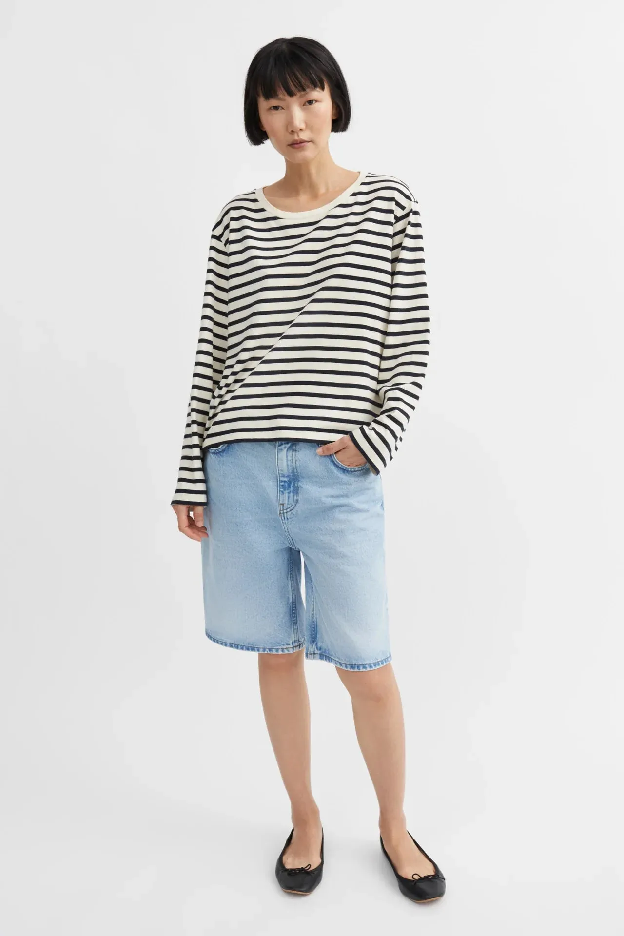 Loui Oversized Long Sleeve Top | Dark Navy & White Stripe