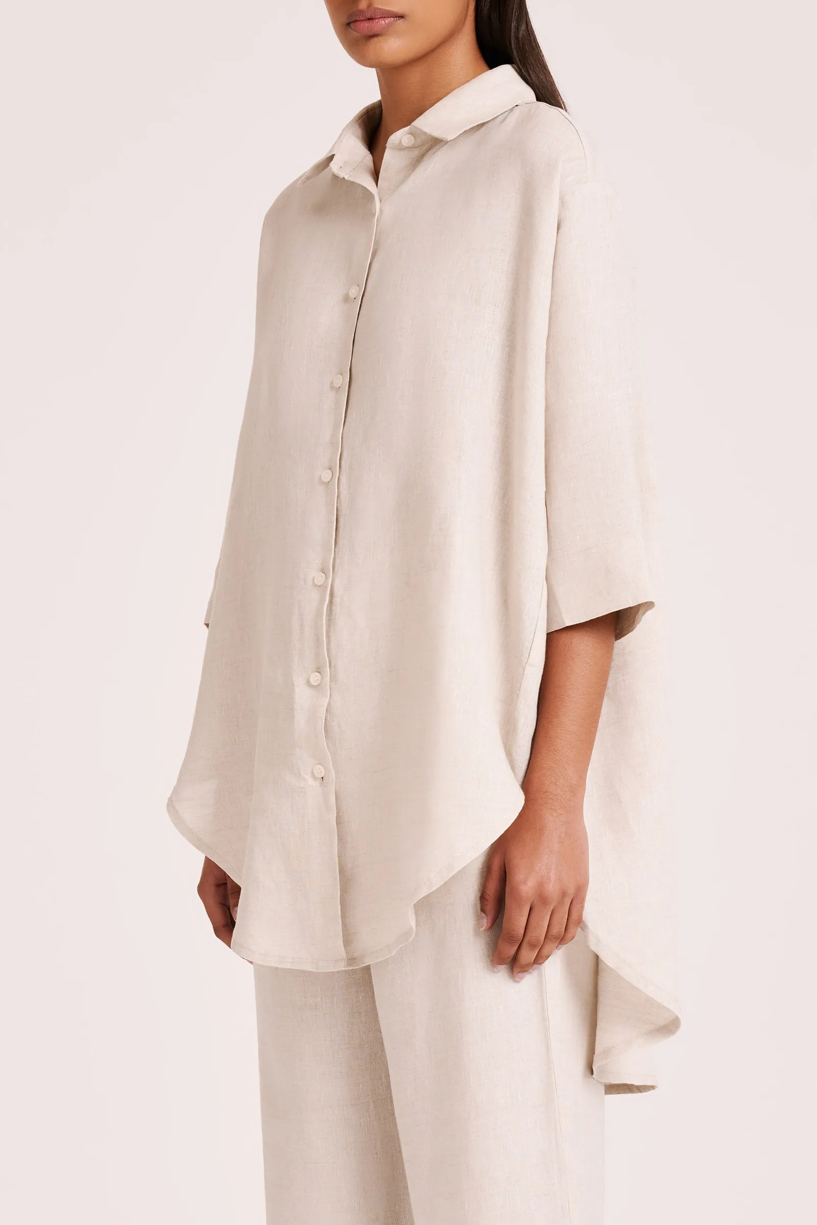 LOUNGE LINEN LONGLINE SHIRT