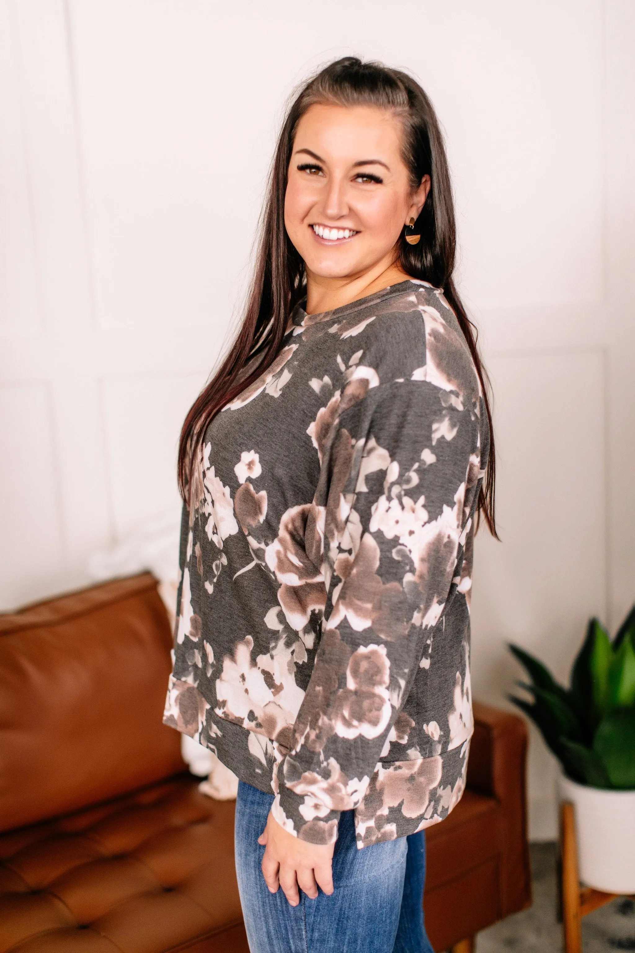 Love Is Blind Charcoal Floral Top