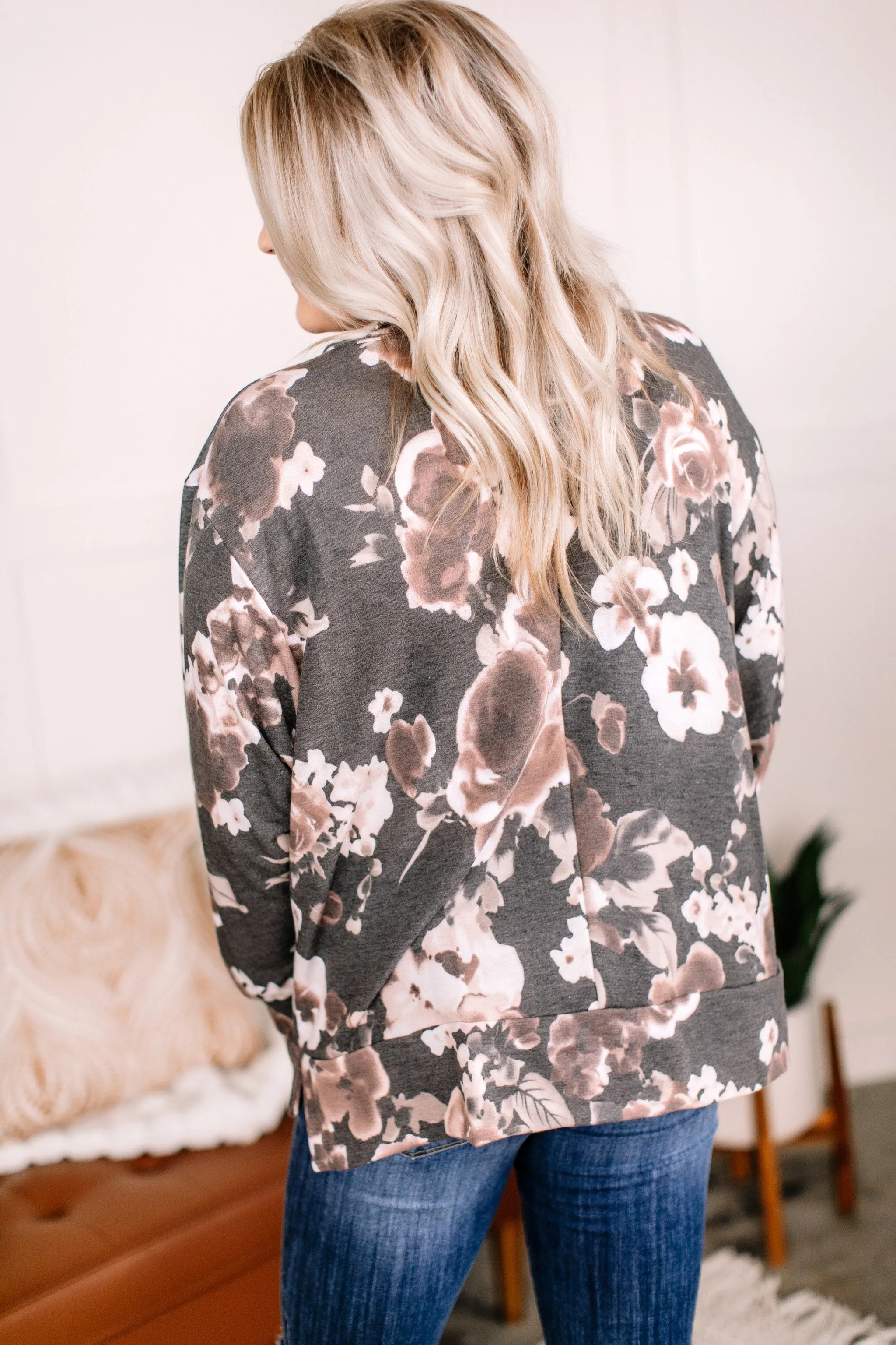 Love Is Blind Charcoal Floral Top