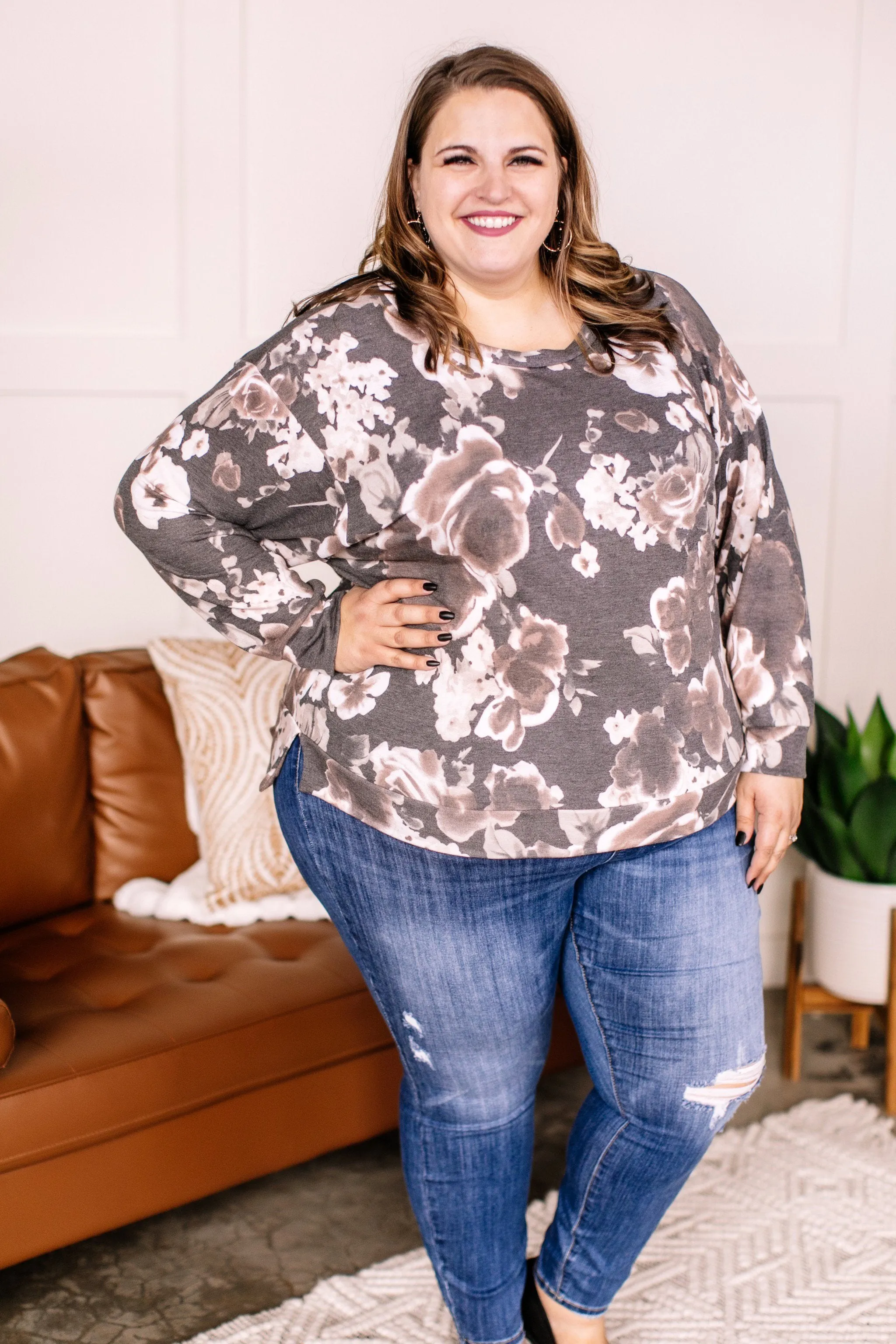 Love Is Blind Charcoal Floral Top