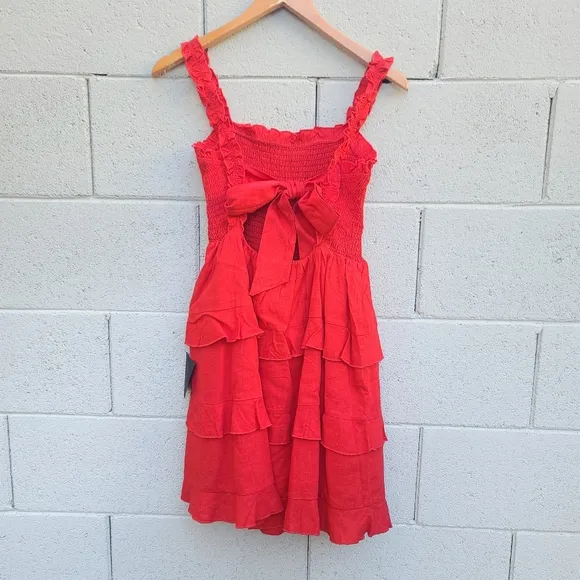 Lulu's | Super Sweet Red Smocked Ruffled Tie-Back Mini Dress NEW Size Medium