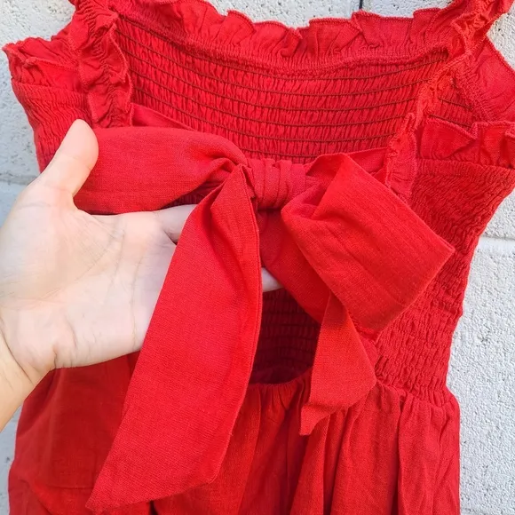 Lulu's | Super Sweet Red Smocked Ruffled Tie-Back Mini Dress NEW Size Medium