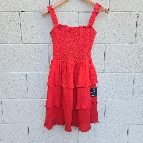Lulu's | Super Sweet Red Smocked Ruffled Tie-Back Mini Dress NEW Size Medium