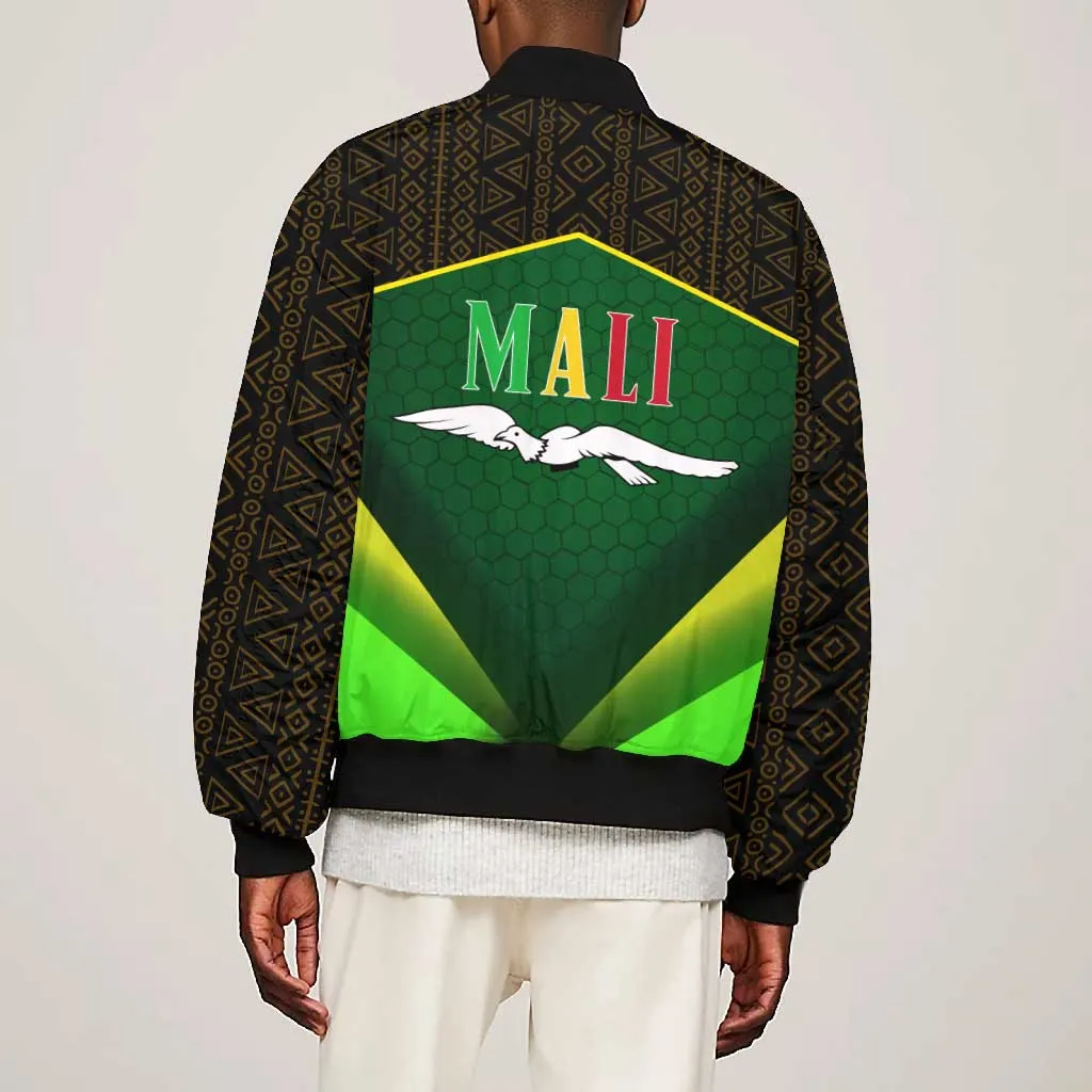 Mali Map Bomber Jacket Vulture in Gliding Flight - African Patterns Design TS04