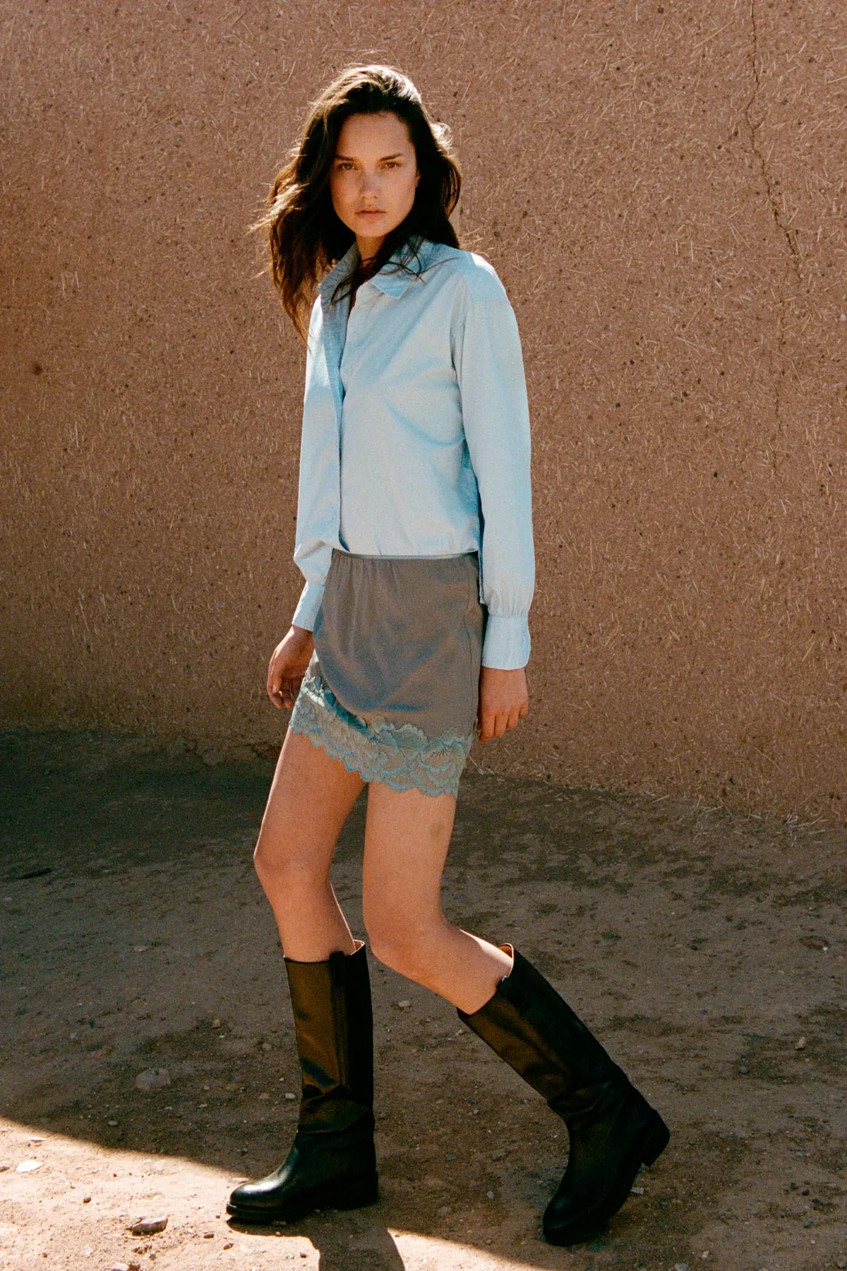 Marina Silk Mini Skirt in Dove Grey