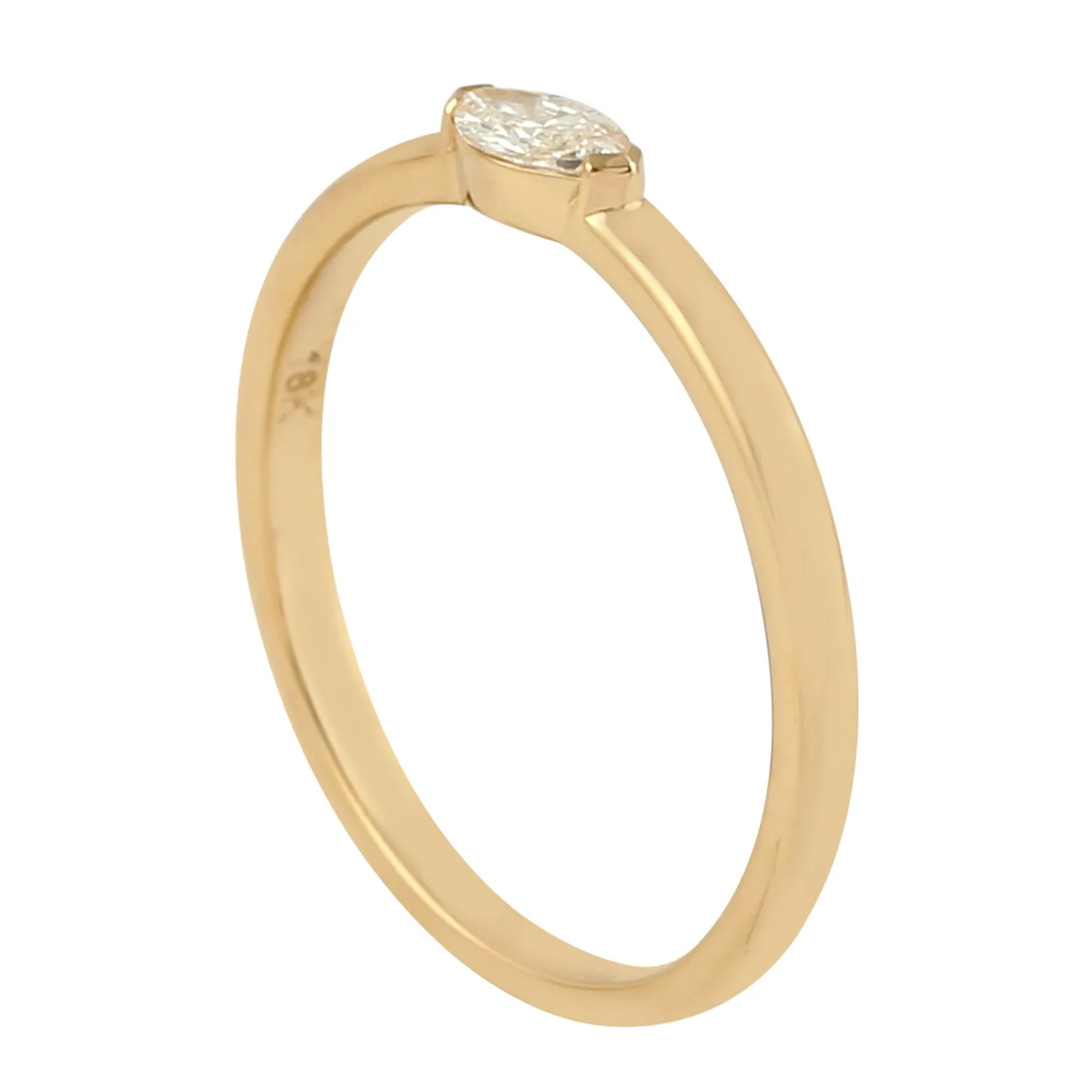 Marquise Cut Diamond Solitaire Sleek Band Ring In 18K Yellow Gold