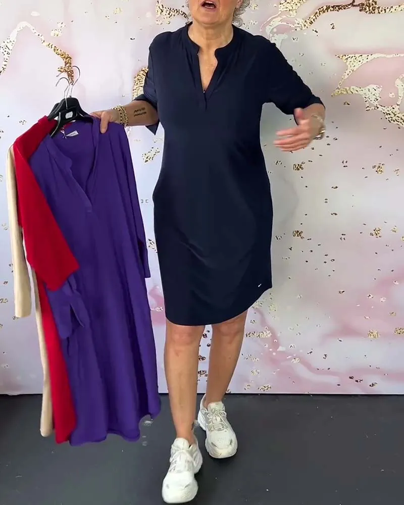 Mathilda - Solid Dress with V-Neck