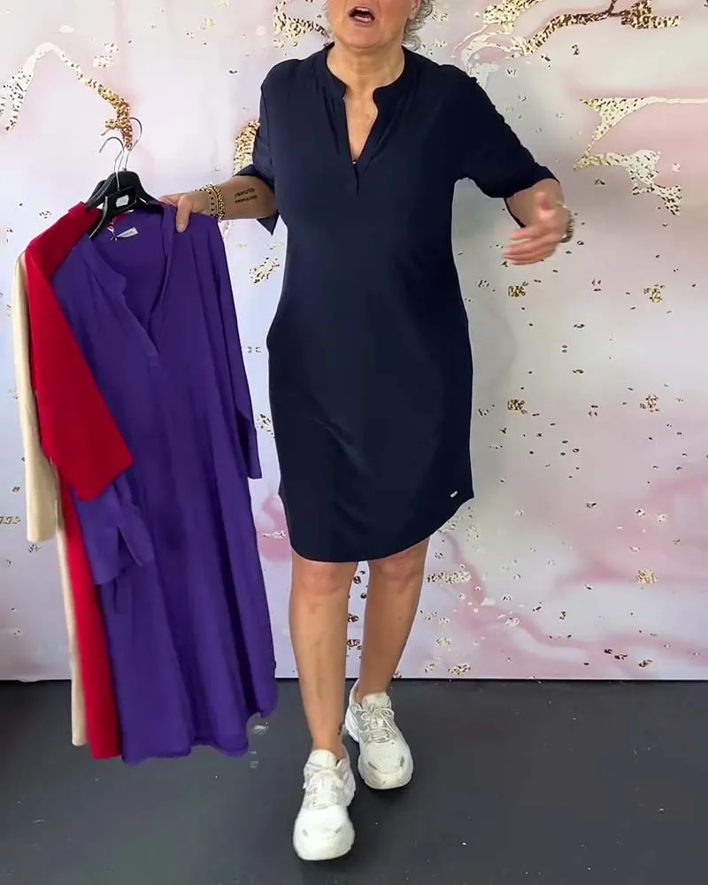 Mathilda - Solid Dress with V-Neck