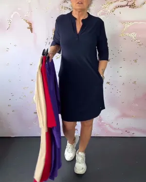 Mathilda - Solid Dress with V-Neck