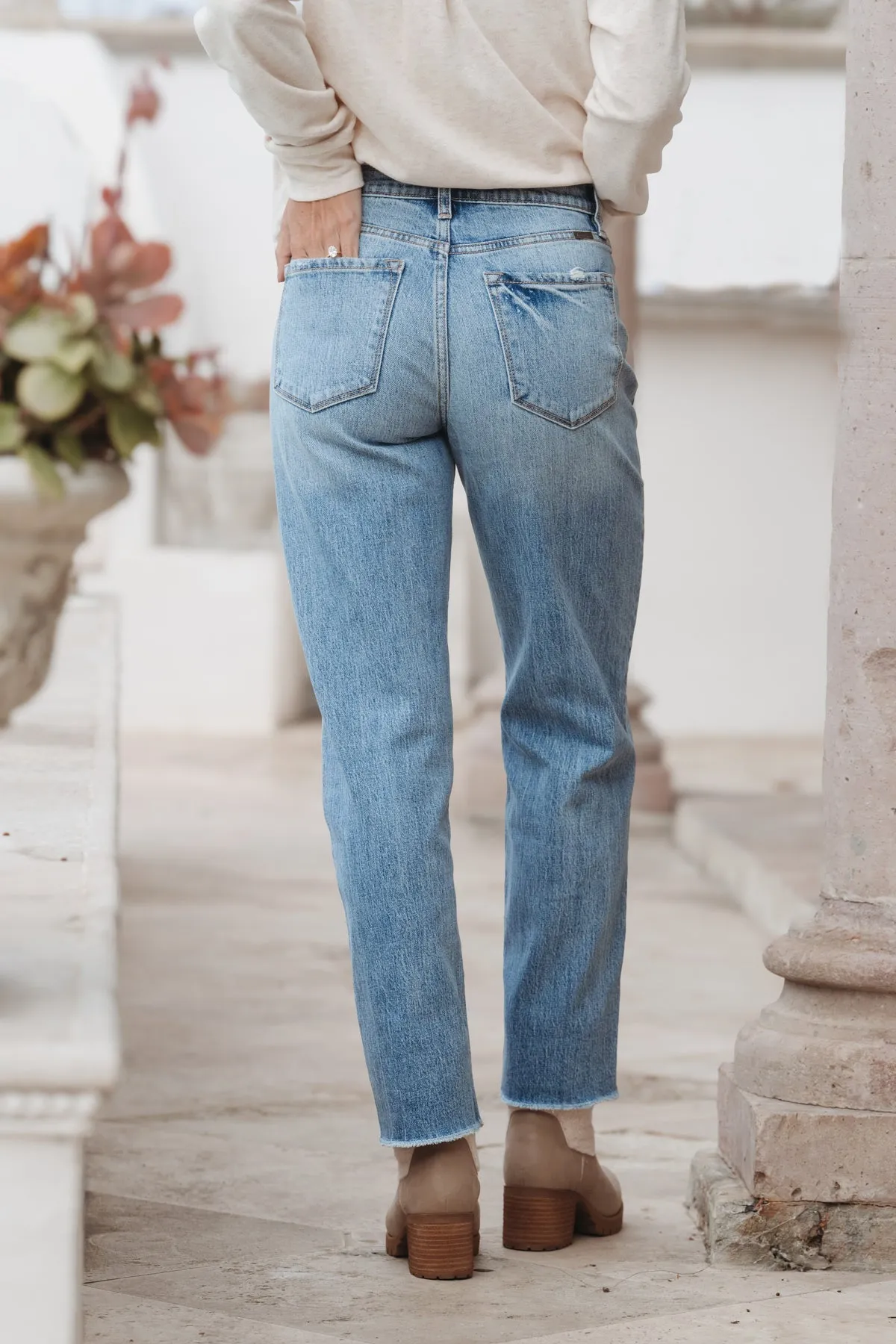 Medium Stone Wash Distressed 90's Boyfriend Jeans - FINAL SALE