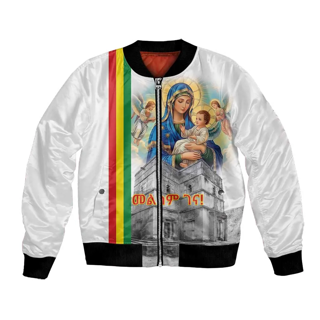 Melkam Gena Ethiopia Bomber Jacket Saint Mary Lalibela Churches LT15