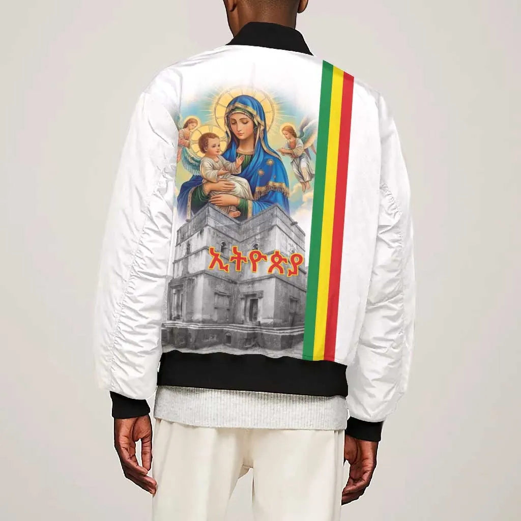 Melkam Gena Ethiopia Bomber Jacket Saint Mary Lalibela Churches LT15