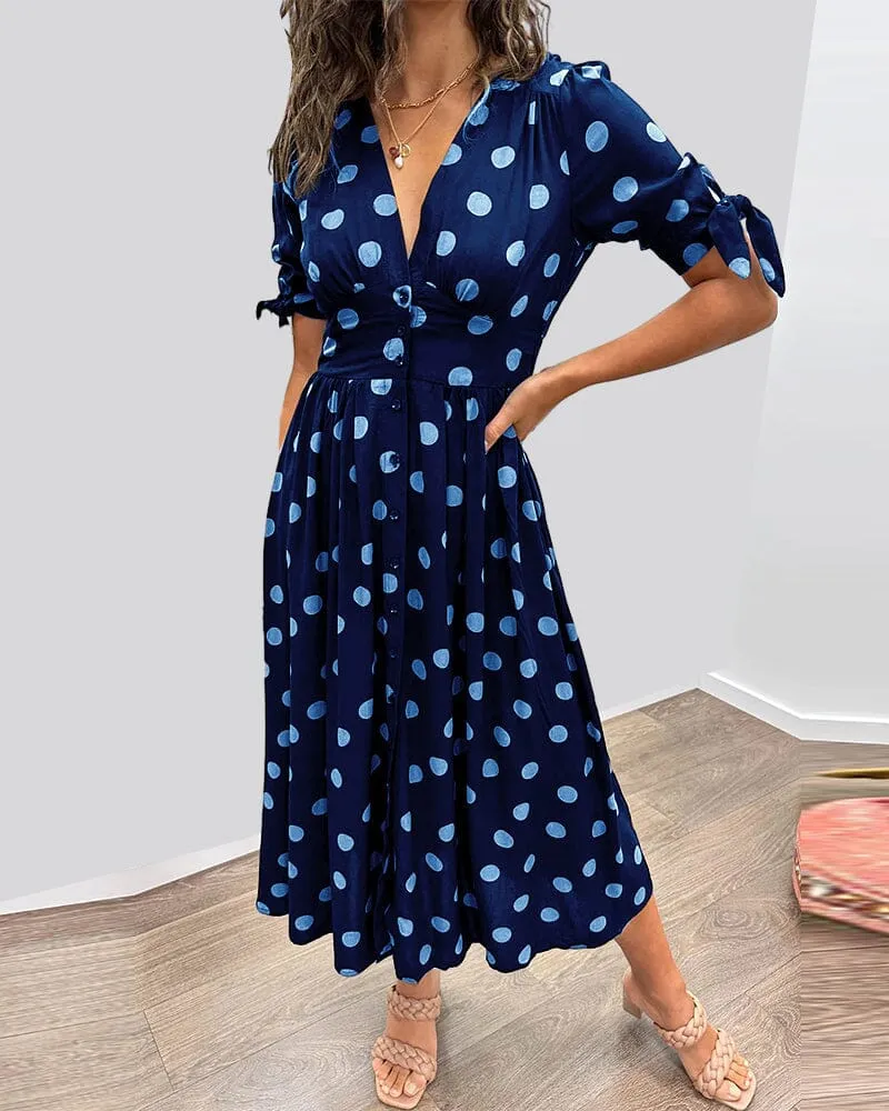 Melody - Polka Dots V-Neck Dress