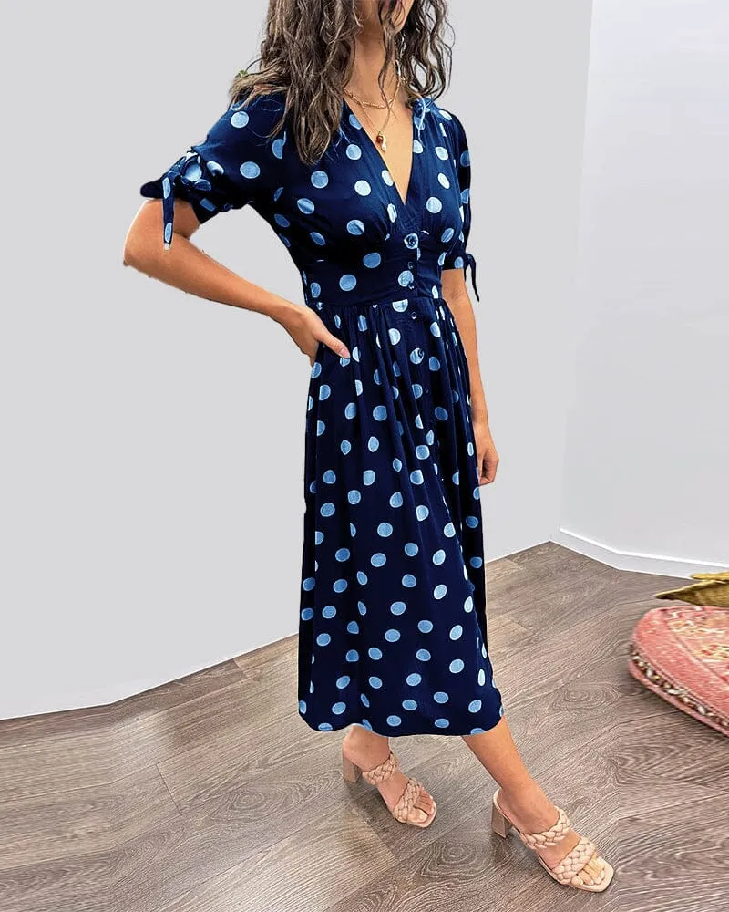 Melody - Polka Dots V-Neck Dress