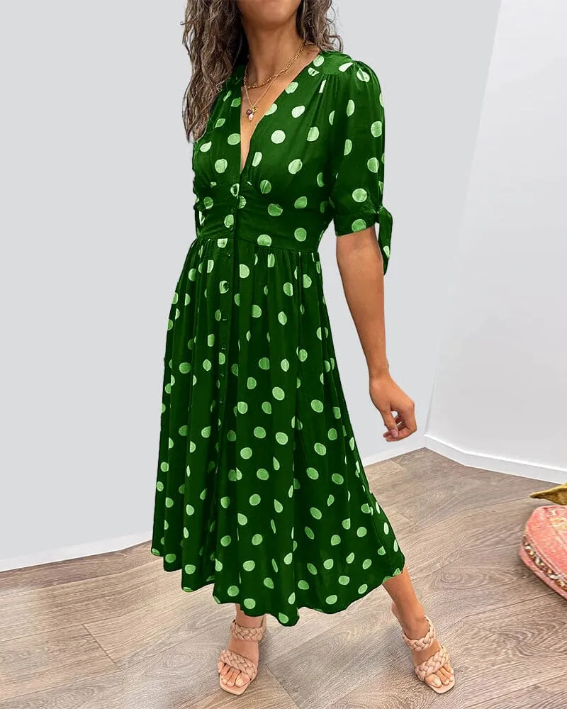 Melody - Polka Dots V-Neck Dress