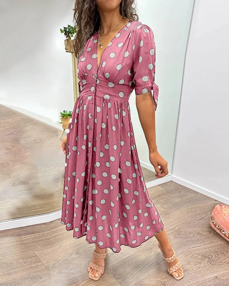 Melody - Polka Dots V-Neck Dress
