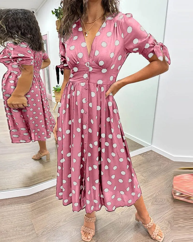 Melody - Polka Dots V-Neck Dress