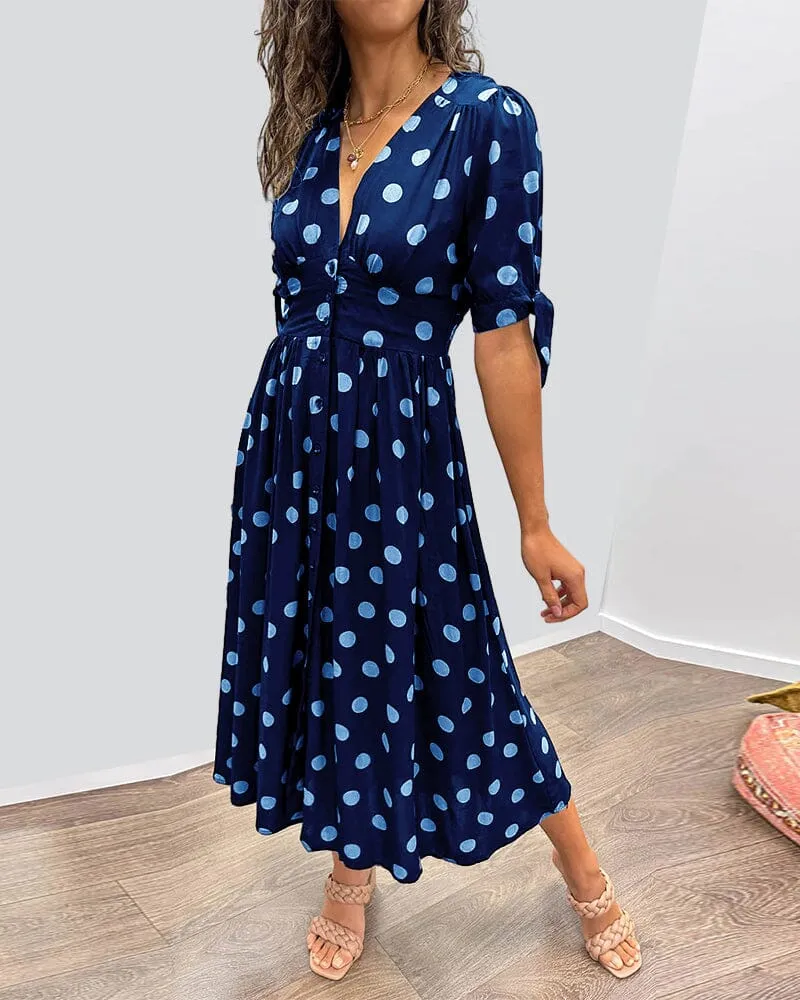 Melody - Polka Dots V-Neck Dress