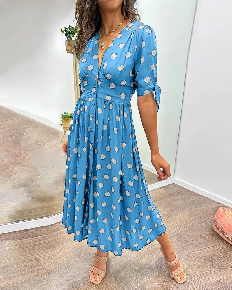Melody - Polka Dots V-Neck Dress