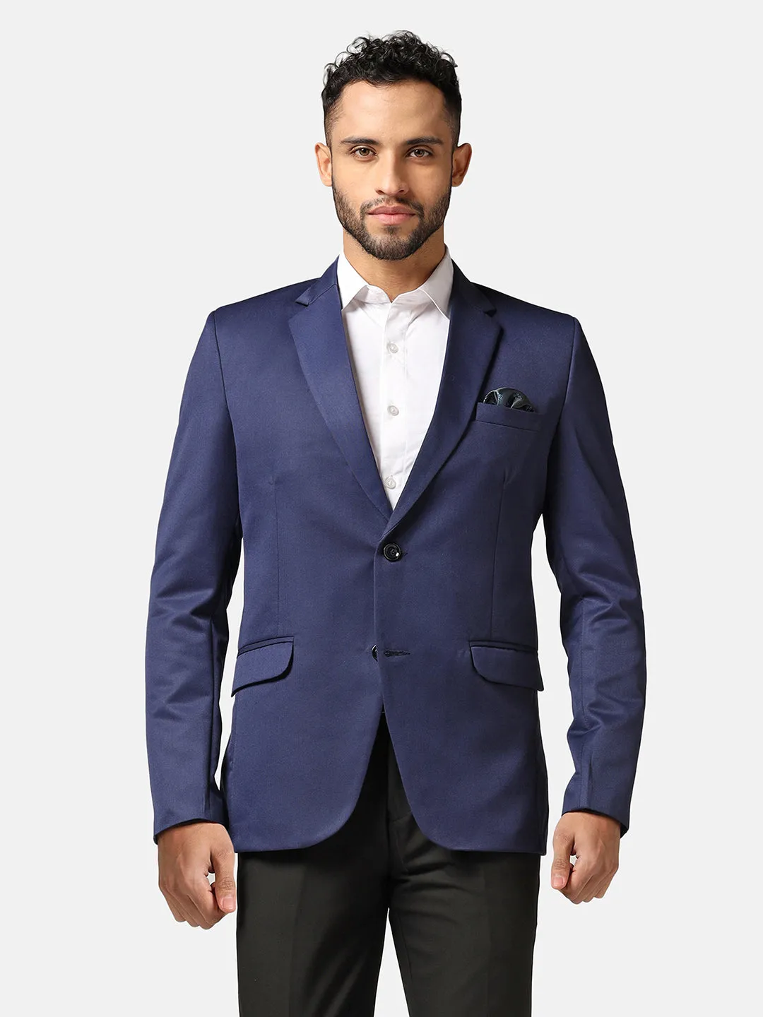 Men Blue Solid Blazer