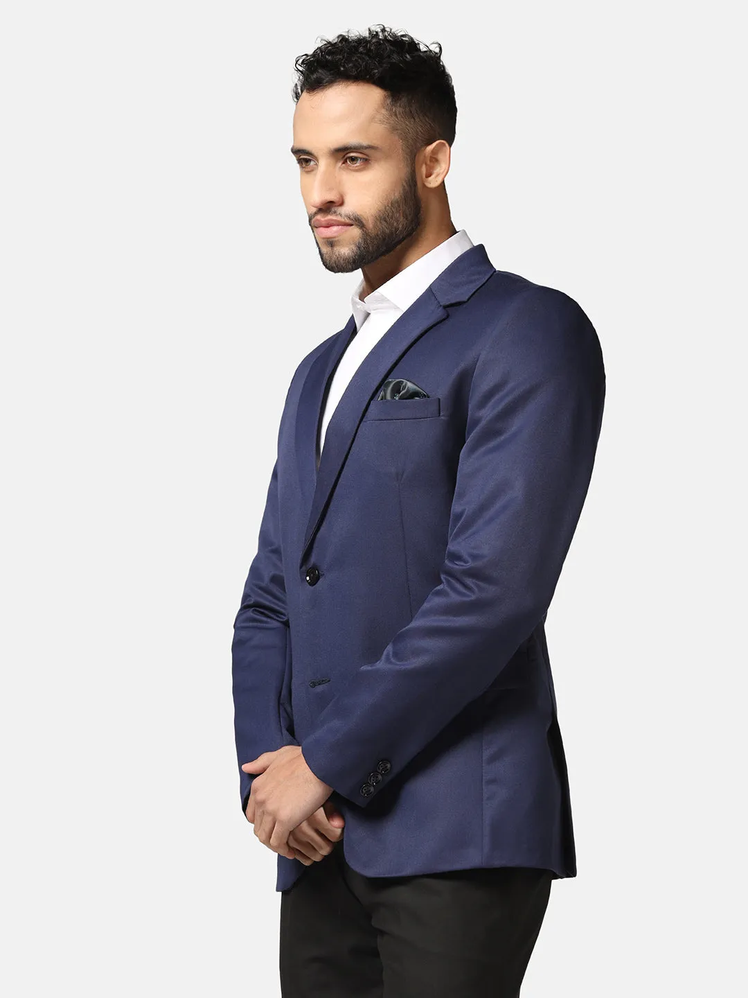 Men Blue Solid Blazer