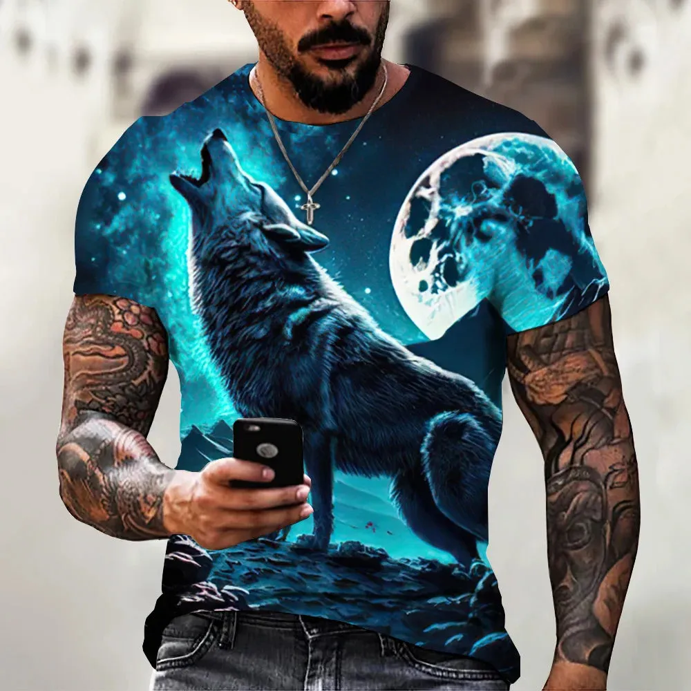 Men's 3D Wolf Print Oversized Streetwear Tee