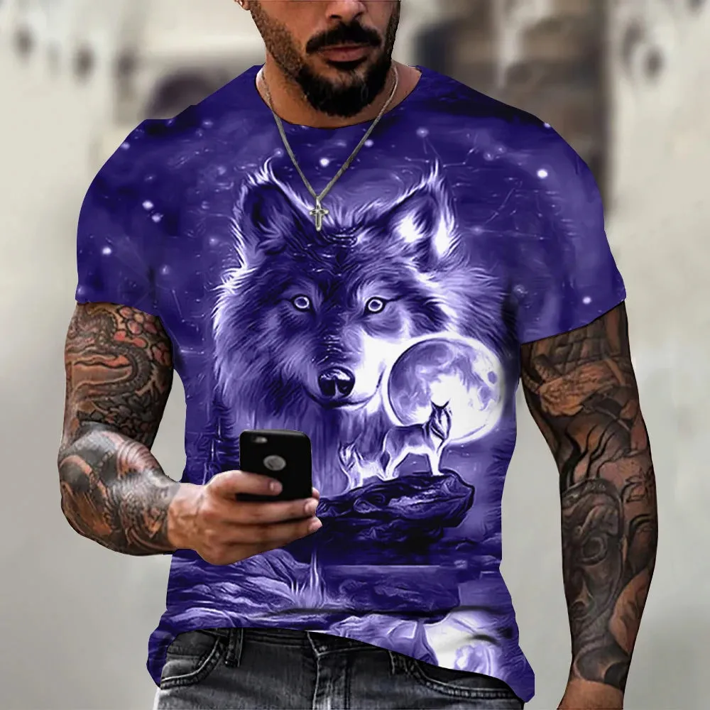 Men's 3D Wolf Print Oversized Streetwear Tee