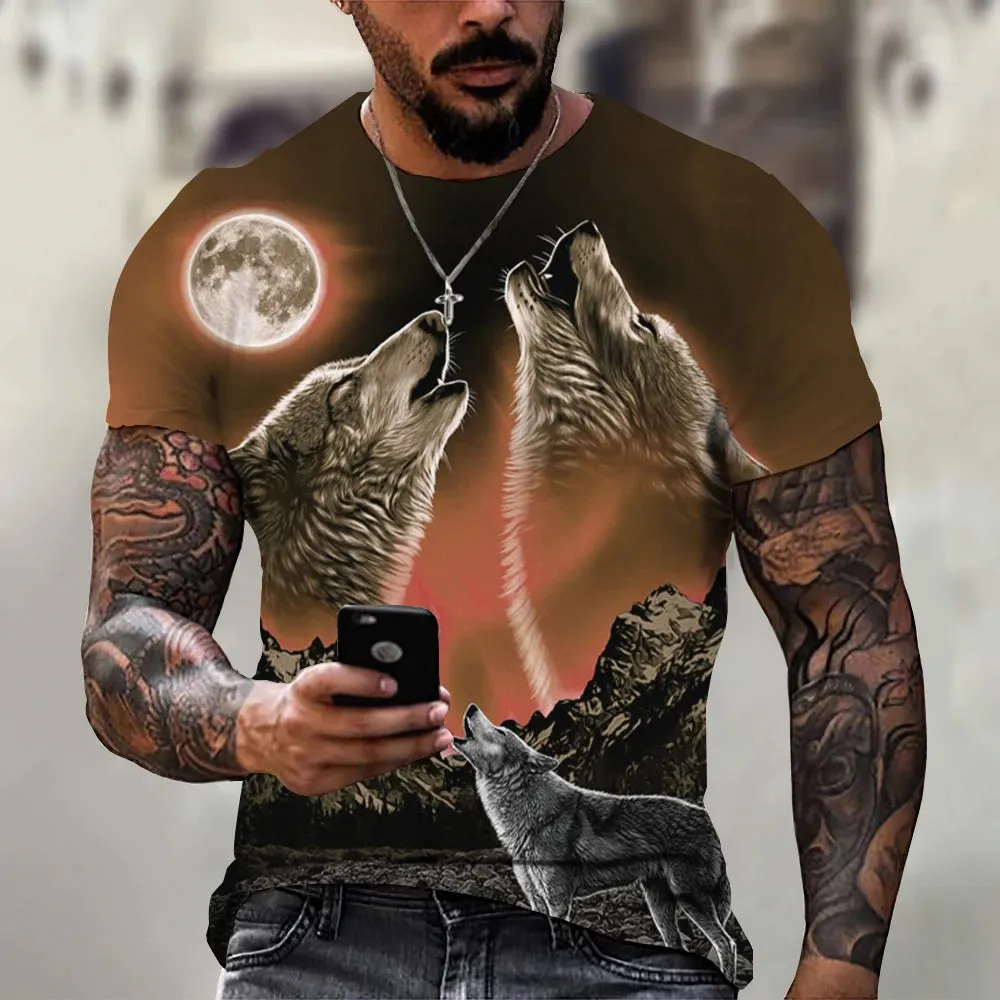 Men's 3D Wolf Print Oversized Streetwear Tee