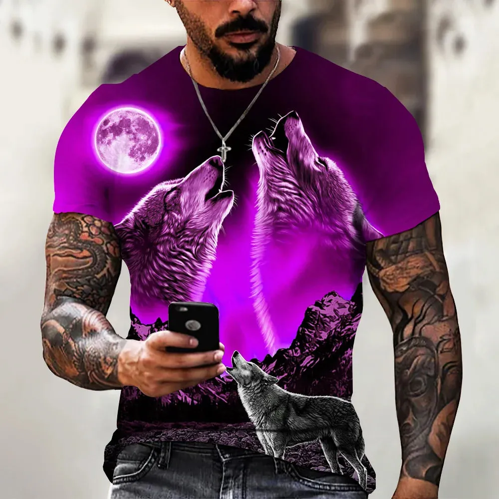 Men's 3D Wolf Print Oversized Streetwear Tee