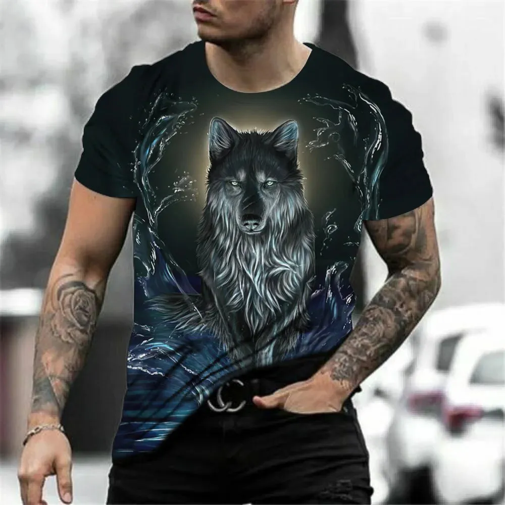 Men's 3D Wolf Print Oversized Streetwear Tee
