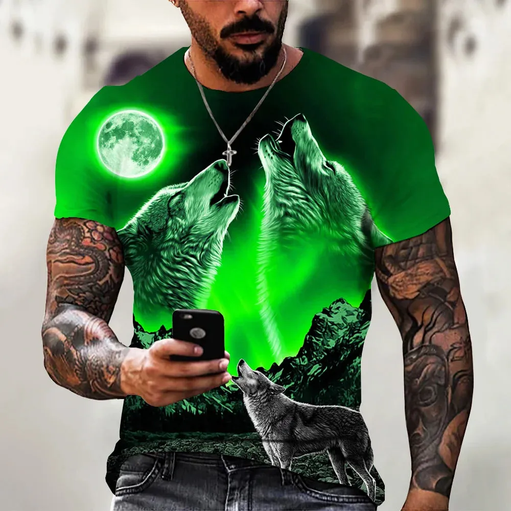 Men's 3D Wolf Print Oversized Streetwear Tee
